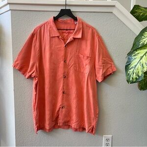 Tommy Bahama Mens 100% Silk Short Sleeve Shirt Orange Coral Hawaiian print XXL